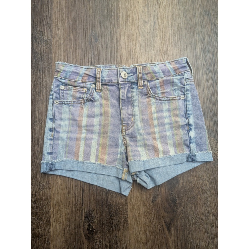 American Eagle Shorts Women 4 Multicolor Stripe Hi Rise Shortie Micro Y2K Denim
